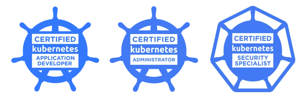 CKAD, CKA and CKS badges issued by The Linux Foundation — the three Kubernetes certifications, passed in one month