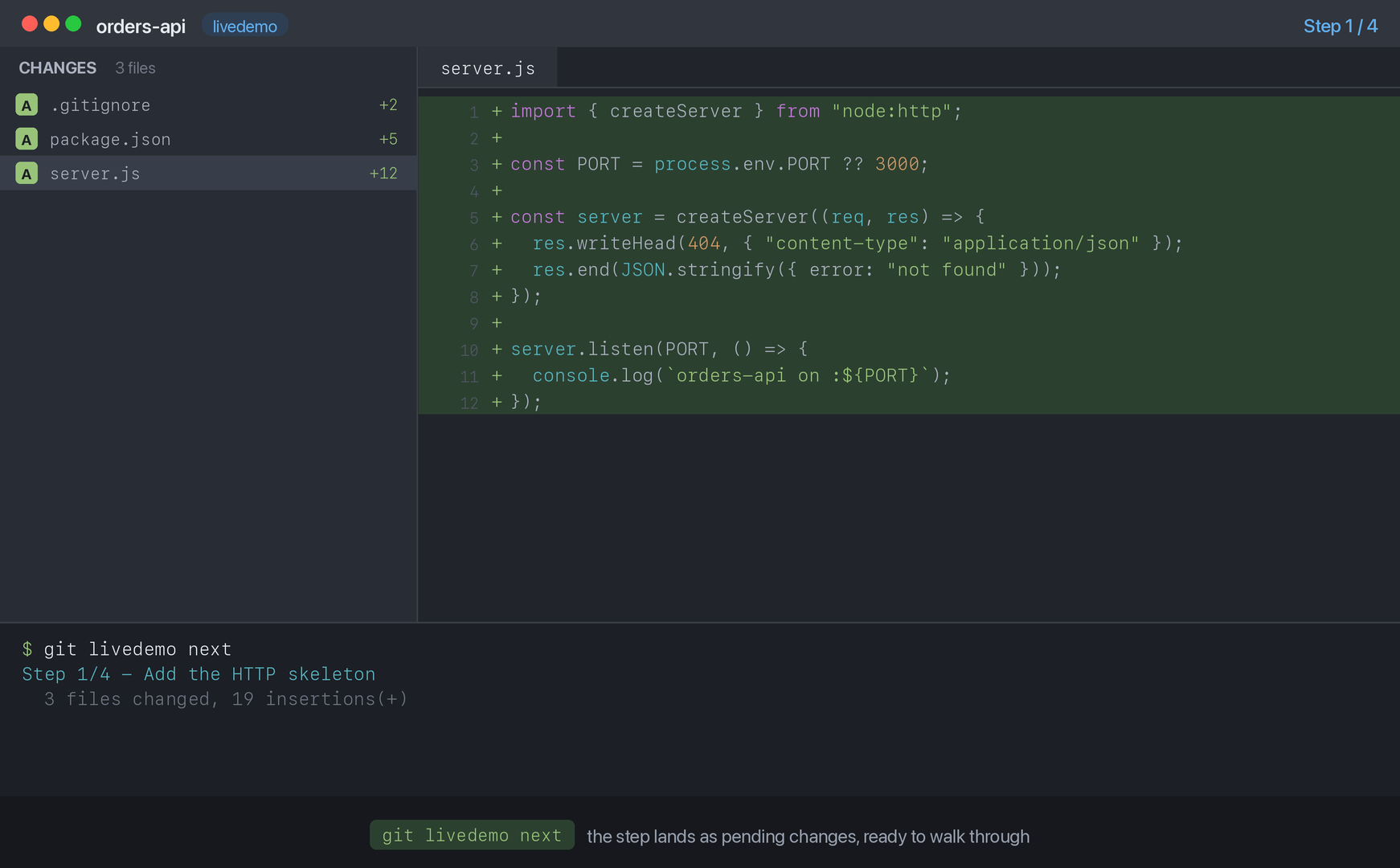 A next button for live coding demos