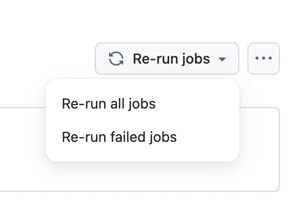 Re-run all jobs, or only the failed ones — GitHub's native button, fleet-grade thanks to the matrix